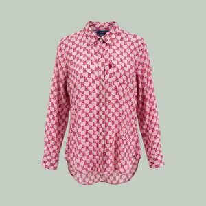 Frenchie Le TIGRE French Bulldog Dog AOP Button Up Shirt Pink MED 100% Cotton